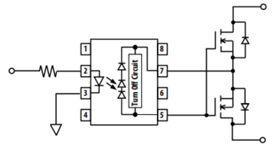 ACPL-K30T采用汽车级光伏驱动器和离散式光伏驱动器mosfet形成一个光隔离的固态继电器-光伏驱动芯片