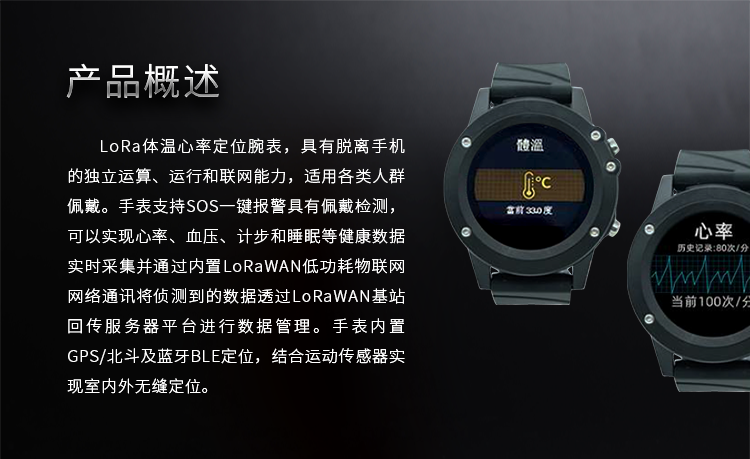 上海后米物联LoRa体温心率定位通知腕表