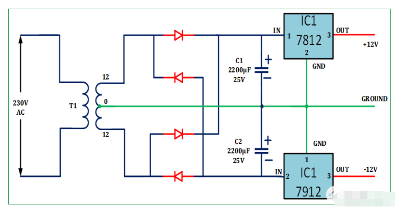 将220V AC电源转换为+12V和-12v直流电源的步骤
