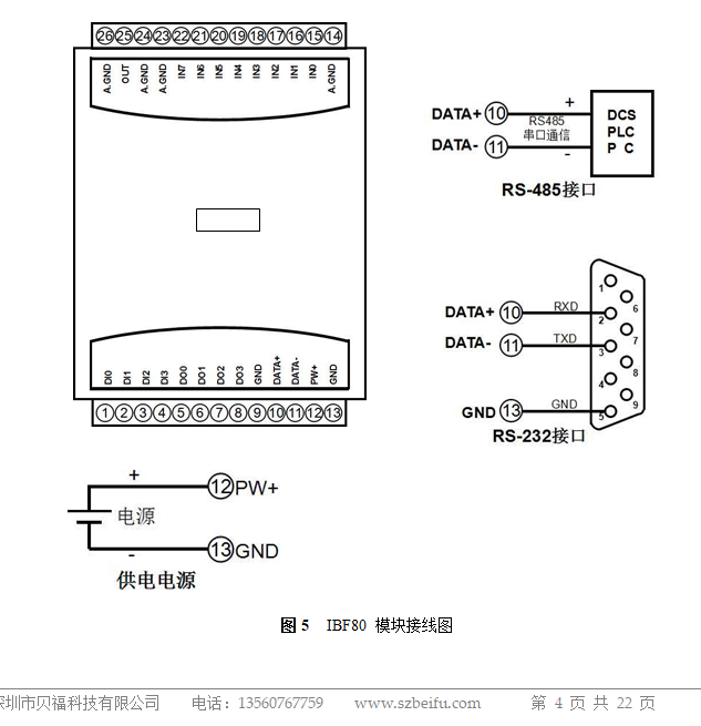 开关量模拟量同时采集 rs485/232通讯接口