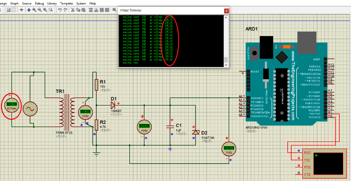 使用交流 Arduino 电压表模拟交流 285 RMS 电压