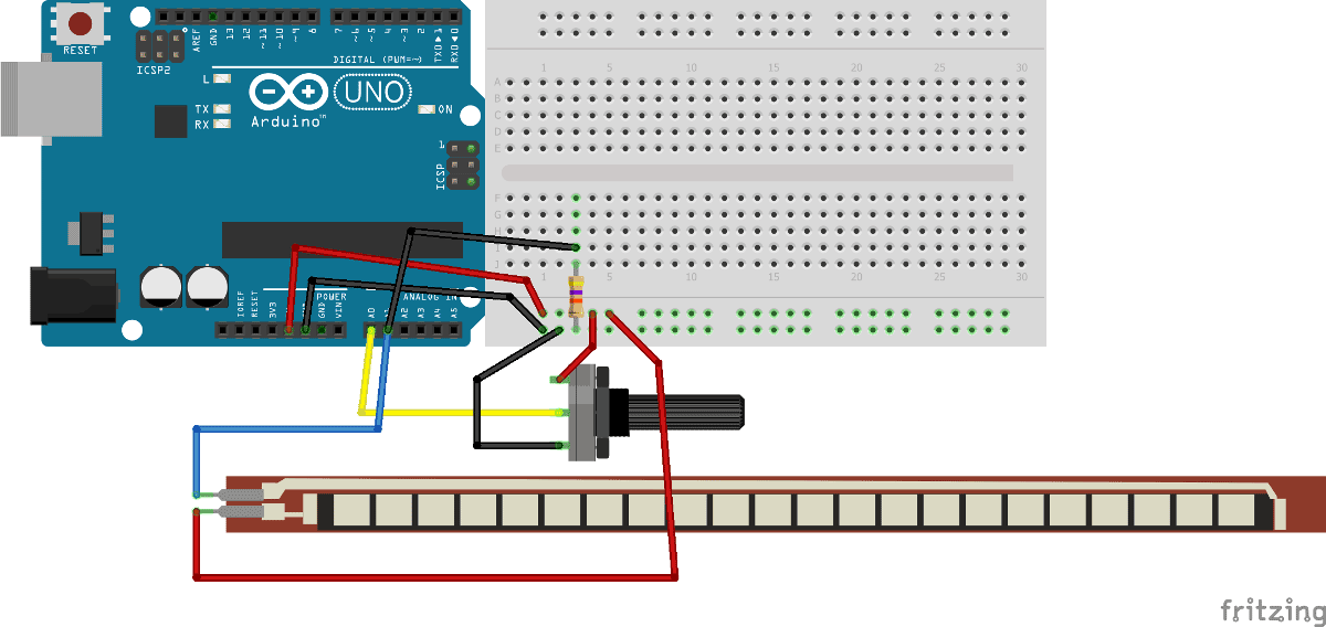 基于Arduino的愤怒的小鸟游戏控制器使用柔性传感器电路图