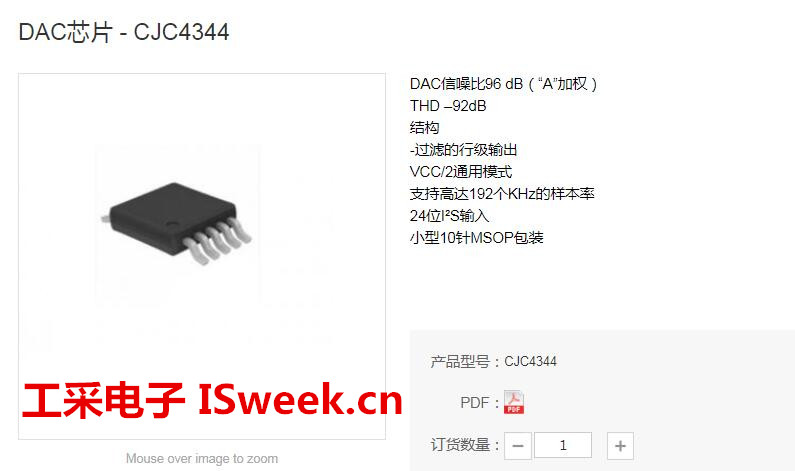 適用于數字電視領域的國產24位I2S輸入立體聲DAC音頻數模轉換器-CJC4344