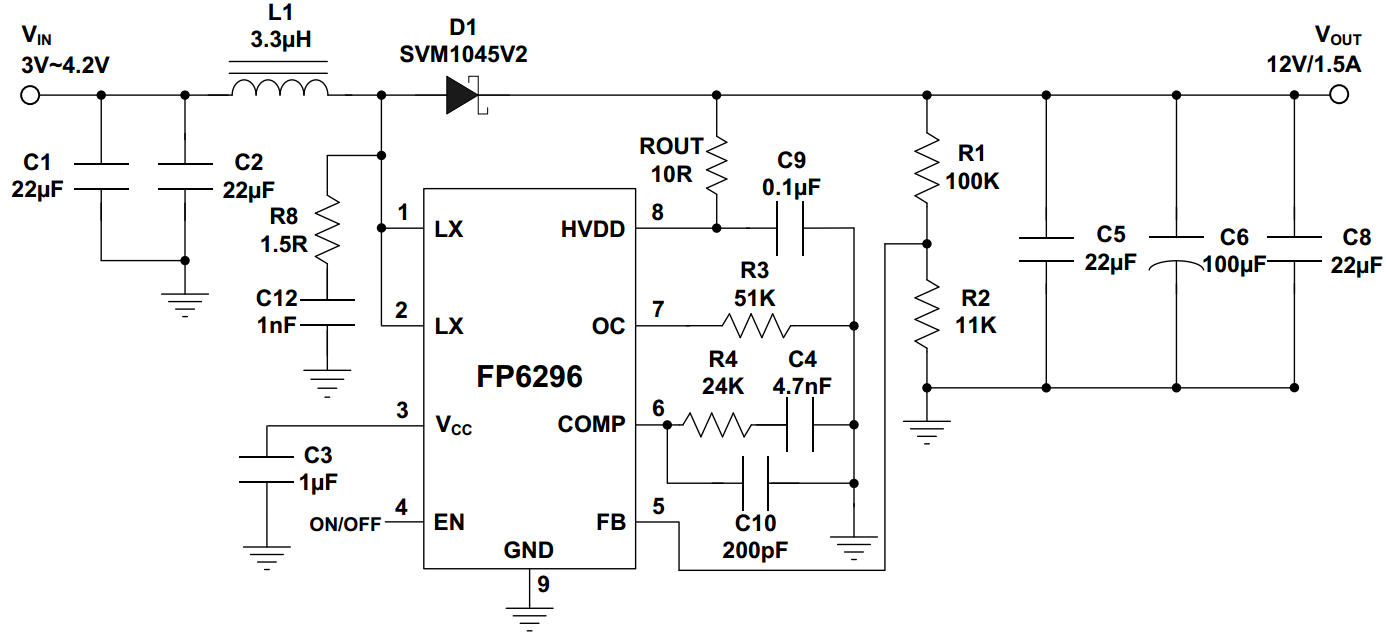 FP6296的参数应用:输入3-12V升压5V9V12V-电子发烧友网