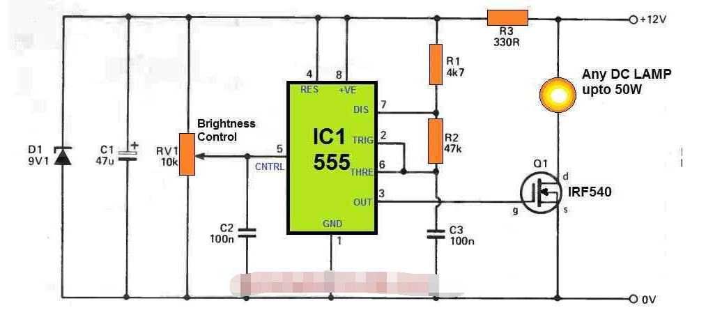 基于IC555的直流灯调光电路