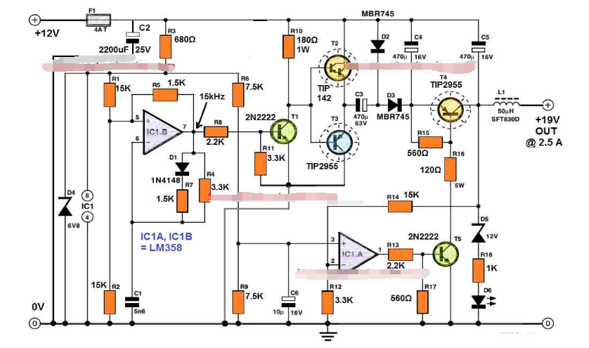 如何构建一个简单的12V至19V升压转换器电路