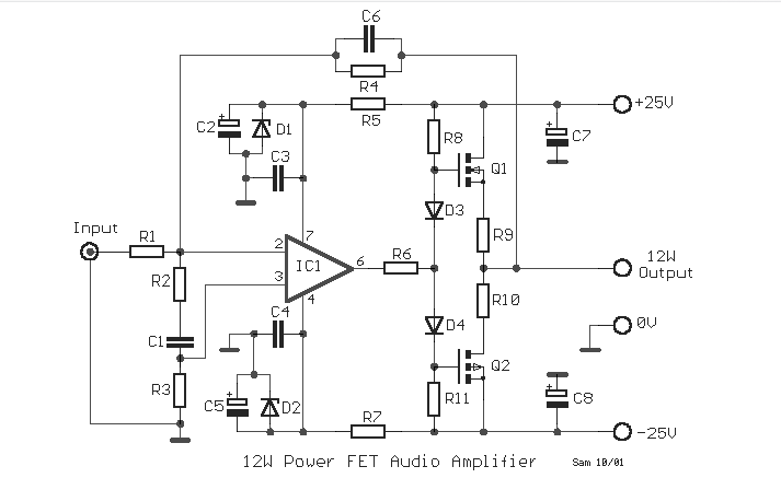 基于NE5534的12W音频功率放大器电路