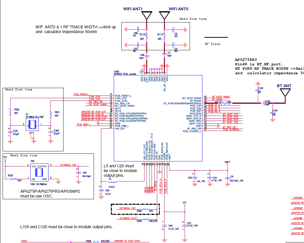 WIFI6模塊AP6275系列選性參考和外圍應用電路參考