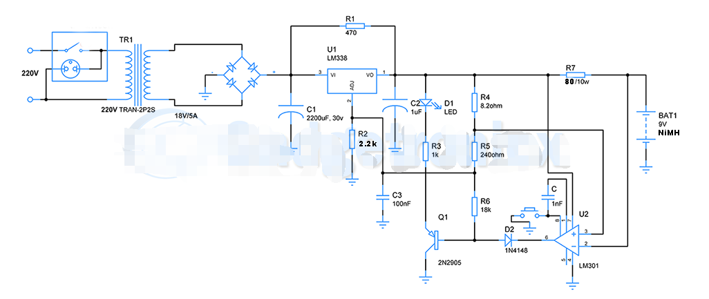 分享一個9V鎳氫電池充電器電路