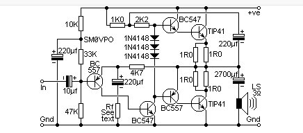 基于晶體管<b class='flag-5'>TIP41</b>的4W<b class='flag-5'>音頻放大器</b><b class='flag-5'>電路</b>