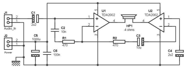 15W耳機橋接放大器電路的工作原理