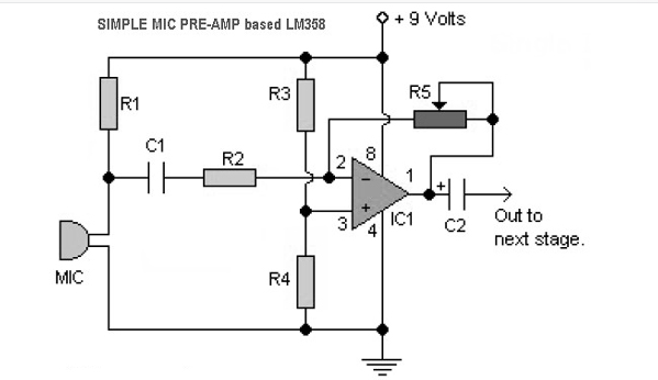 基于LM358的麦克风前<b class='flag-5'>置放大器</b>电路