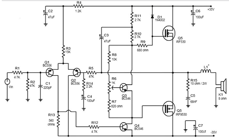分享<b>一</b><b>个</b>50瓦MOSFET<b>放大器</b><b>电路</b>