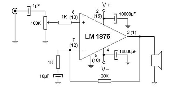 基于LM1876的20W立体声放大器电路