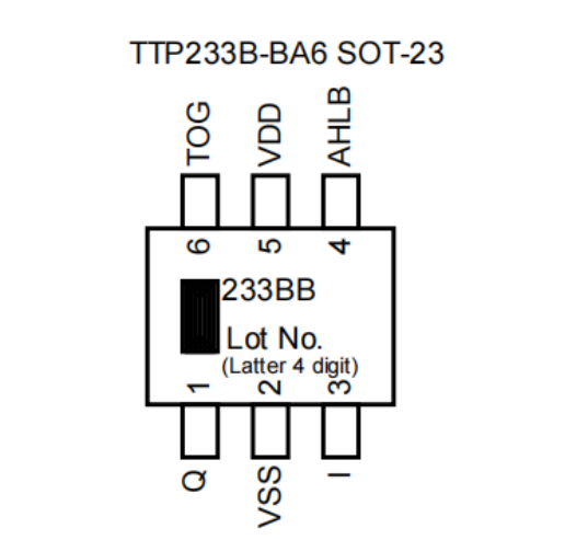 TTP233B-<b class='flag-5'>BA</b>6单按键触摸检测芯片