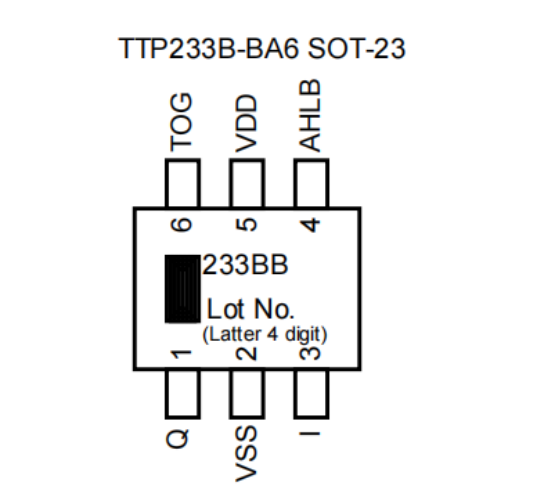 TTP<b class='flag-5'>233</b>B-BA6单<b class='flag-5'>按键</b><b class='flag-5'>触摸</b><b class='flag-5'>检测</b><b class='flag-5'>芯片</b>