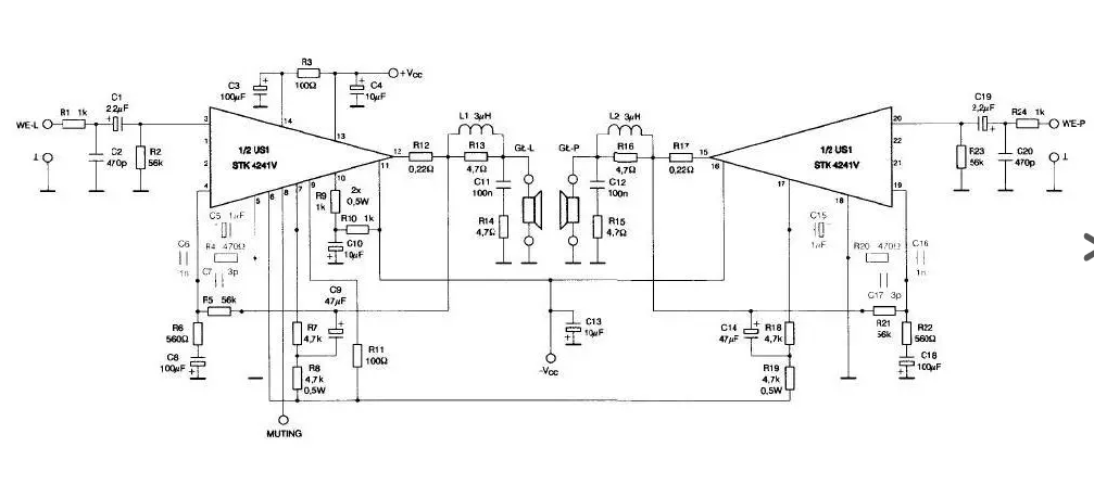 基于STK<b class='flag-5'>4241</b>V的音频放大器电路图
