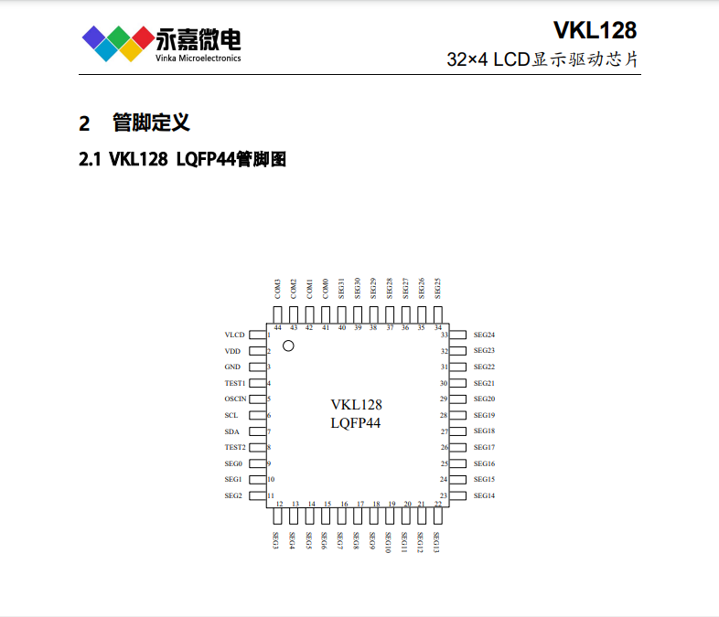 永嘉原厂超低功耗LCD液晶屏断码显示屏驱动芯片VKL128适用于水表/气表/工控仪表类产品