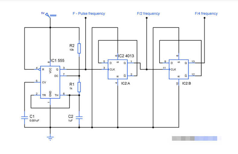 使用IC555和IC4013构建的<b class='flag-5'>分频器</b>电路