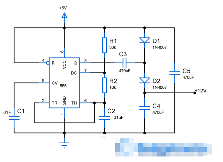 使用IC555構(gòu)建的倍壓電路