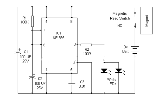 使用NE555和磁簧开关的<b class='flag-5'>橱柜</b>照明电路